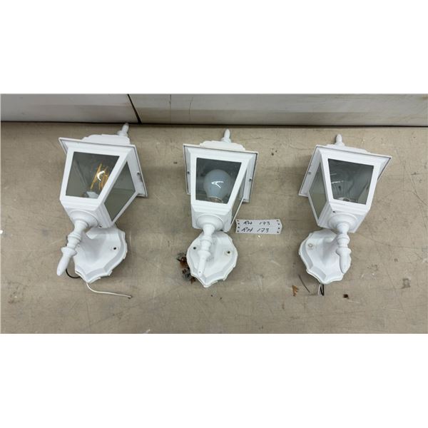 Three White Outdoor Wall-Mount Lantern Light Fixtures