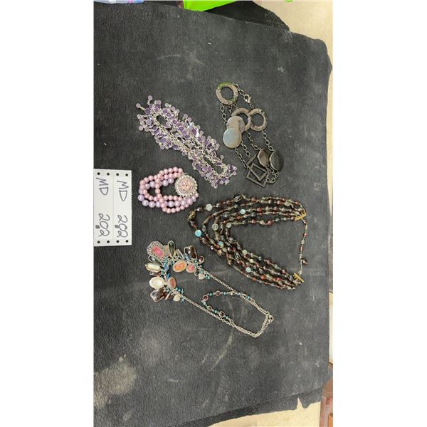 Collection of Vintage Costume Jewelry Necklaces and Bracelet, 5 Pieces