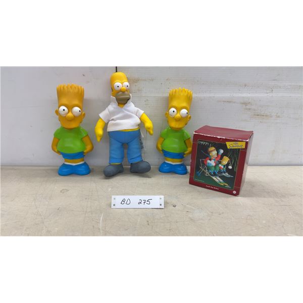 Vintage Simpsons Lot: Two 1990s Bart Banks, Homer Figure, and Christmas Ornament