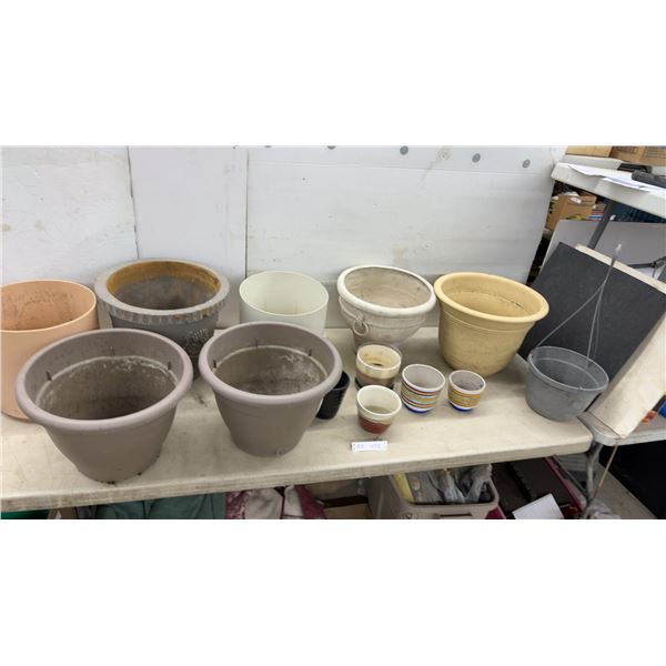 Assorted Ceramic and Plastic Planters and Flowerpots, Various Sizes