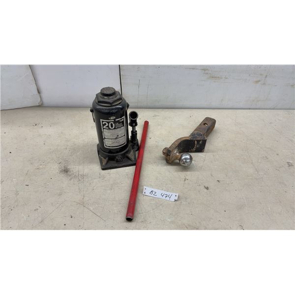 Power Fist 20 Ton Capacity Hydraulic Bottle Jack with Handle and Receiver Hitch Ball Mount