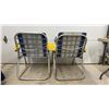 Image 3 : Pair of Aluminum Folding Lawn Chairs with Blue Striped Fabric and Yellow Armrests