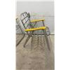 Image 4 : Pair of Aluminum Folding Lawn Chairs with Blue Striped Fabric and Yellow Armrests