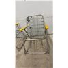 Image 5 : Pair of Aluminum Folding Lawn Chairs with Blue Striped Fabric and Yellow Armrests
