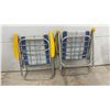 Image 6 : Pair of Aluminum Folding Lawn Chairs with Blue Striped Fabric and Yellow Armrests