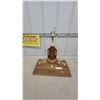 Image 1 : Vintage Curling Trophy with Gold-Tone Figural Toppers and Engraving Plates on Wood Base 23" Tall