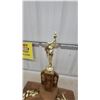 Image 2 : Vintage Curling Trophy with Gold-Tone Figural Toppers and Engraving Plates on Wood Base 23" Tall