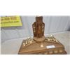Image 3 : Vintage Curling Trophy with Gold-Tone Figural Toppers and Engraving Plates on Wood Base 23" Tall