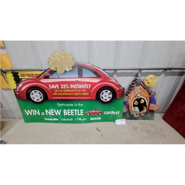 Sears Win a New Beetle Contest and Barq's Root Beer Advertising Display Signs Cardboard