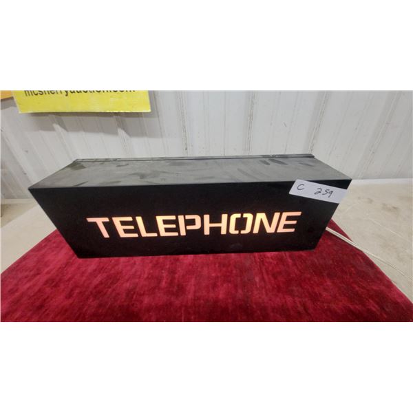 Vintage Illuminated Telephone Sign with Metal Housing 6 x 18"