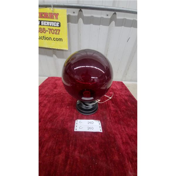 Vintage Red Glass Globe Light Fixture with Black Metal Base