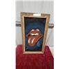 Image 1 : Rolling Stones Tongue Logo Velvet Painting in Wooden Frame Vintage 14 x 23" so Cool