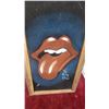 Image 2 : Rolling Stones Tongue Logo Velvet Painting in Wooden Frame Vintage 14 x 23" so Cool