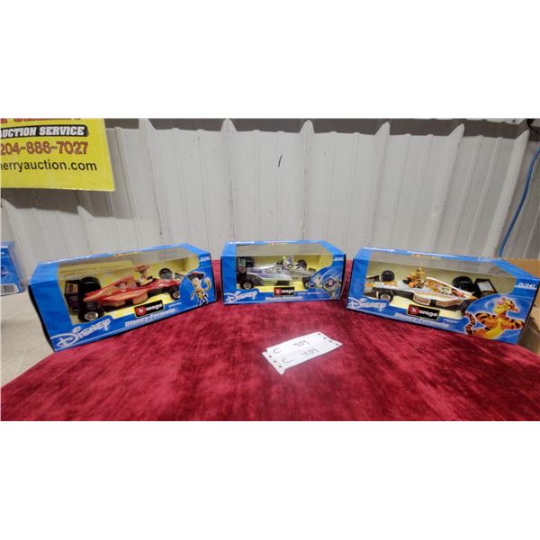 Burago Disney Formula 1/24 Scale Die-Cast Cars, Woody, Buzz Lightyear, Tigger x3