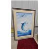 Image 1 : S. Holmes Original Oil Painting of Blue Marlin Leaping from Ocean, Framed 33 x 45"