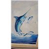Image 2 : S. Holmes Original Oil Painting of Blue Marlin Leaping from Ocean, Framed 33 x 45"