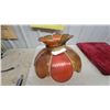 Image 1 : Amber Slag Glass Tulip-Style Hanging Lamp with Brass One Panel Broken