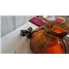 Image 2 : Amber Slag Glass Tulip-Style Hanging Lamp with Brass One Panel Broken