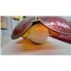 Image 3 : Amber Slag Glass Tulip-Style Hanging Lamp with Brass One Panel Broken