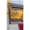 Image 2 : Framed Oil Painting of Sailing Ships at Harbor with Sunset Sky 54 x 30"