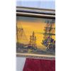 Image 3 : Framed Oil Painting of Sailing Ships at Harbor with Sunset Sky 54 x 30"