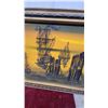 Image 4 : Framed Oil Painting of Sailing Ships at Harbor with Sunset Sky 54 x 30"