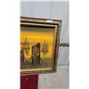 Image 5 : Framed Oil Painting of Sailing Ships at Harbor with Sunset Sky 54 x 30"
