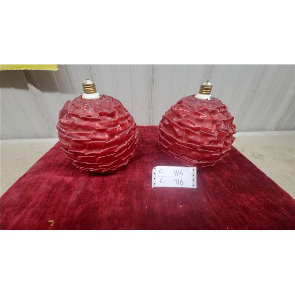 Mid Century Lucite Red Ribbon Light x2