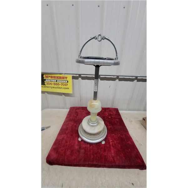 Vintage Art Deco Chrome and Onyx Floor Standing Ashtray with Ornate Handle