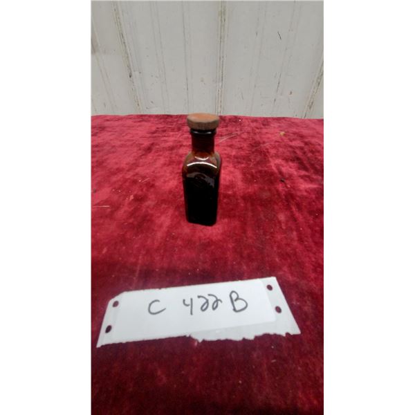 Antique Amber Glass Poison Iodine Bottle with Skull and Crossbones and Cork