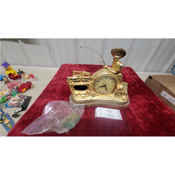 United Brass Figural Mantel Clock with Cherub and Fence Design