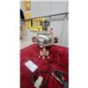 Image 2 : Russian-Style Electric Samovar with Nickel-Plated Finish and Red Accents Rooster Character