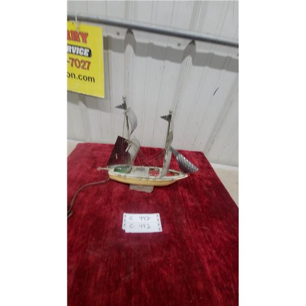 Vintage Metal Sailing Ship Table Lamp with Illuminated Hull 14" Long