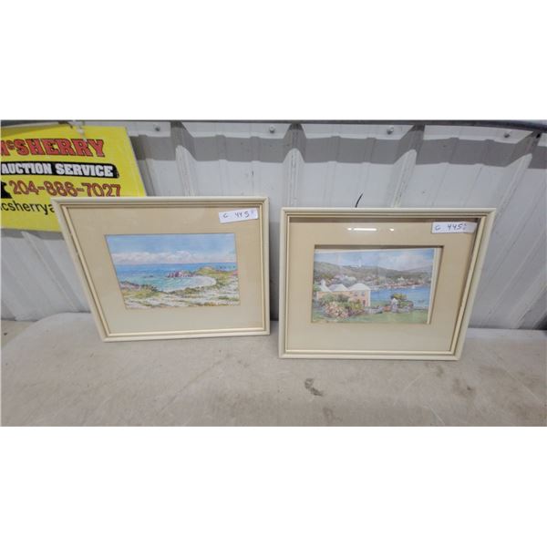 Pair of Framed Watercolor Landscape Paintings Signed E.B. De Takery 14 x 18"
