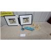 Image 1 : Two Framed Dog Prints, Blue Ceramic Planter Cat Bookends