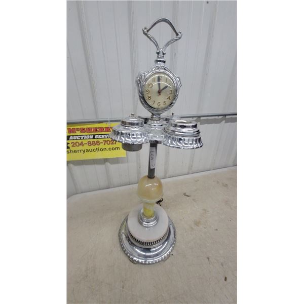 Vintage Chrome Art Deco Smoking Stand with Clock and Onyx Accents