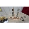 Image 2 : Vintage Brass Horse Mantel Clock and Ceramic Ship Television Lamp