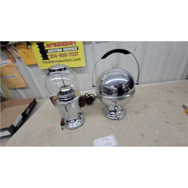 Vintage Chrome Vacuum Coffee Maker with Glass Globe and Matching Coffee Perculator
