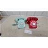 Image 1 : Two Vintage Rotary Dial Telephones, Aqua and Red