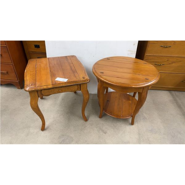 Pair of Pine End Tables with Plank Tops and Cabriole Legs, Round Table 27 x 24, Rectangle Table 27