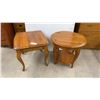 Image 1 : Pair of Pine End Tables with Plank Tops and Cabriole Legs, Round Table 27 x 24, Rectangle Table 27