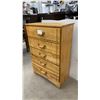 Image 2 : Five-Drawer Chest of Drawers in Natural Wood Finish with Brass and Wood Handles 31 x 16 x 46