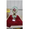 Image 1 : Victorian Hand-Painted Pansy Globe Parlor Oil Lamp with Brass Fittings and Footed Base