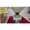 Image 4 : Victorian Hand-Painted Pansy Globe Parlor Oil Lamp with Brass Fittings and Footed Base