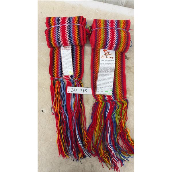 2 Voyageur Sashes: Louis Riel/Coventry Sash and L'assomption Sash, New with Bio Tags