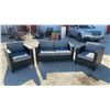 Image 1 : 3-Piece Wicker Patio Furniture Set with Loveseat and Two Armchairs with Gray Cushions