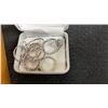 Image 4 : Wooden Jewelry Box with Mirror, Assorted Rings, Necklaces, Earrings, Brooches, and More
