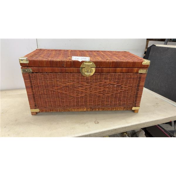 Wicker Storage Trunk with Brass Hardware and Side Handles, 16 x 32 x 16