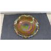 Image 3 : Amber Carnival Glass Bowl, Flow Blue Cheese Dish, and Porcelain 8 Point Trinket Dish