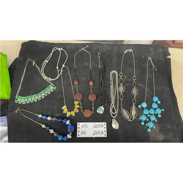 Assorted Fashion Necklaces with Beaded, Chain, and Statement Styles, Lot of 9
